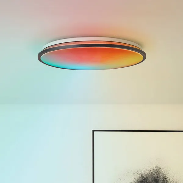 Brilliant Lámpara de techo LED Heida, Ø 49 cm, negra, CCT, RGB, metal