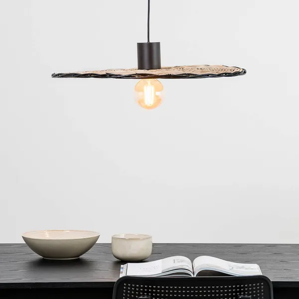 FARO BARCELONA Lámpara colgante Costas, pantalla de ratán basculante, Ø 60cm