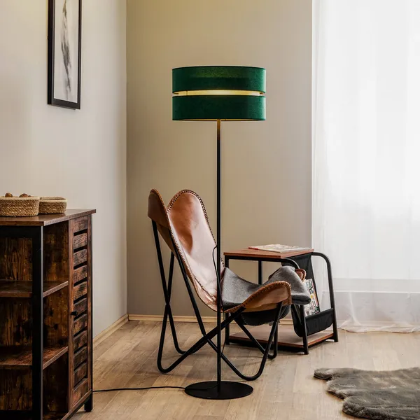 Duolla Lámpara de pie Duo, verde/dorado, Ø 40 cm, 1 luz