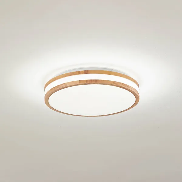 Lámpara LED de techo Emiva de Lindby, Ø 40 cm, madera clara, CCT