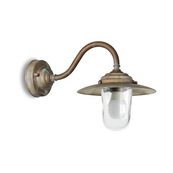 Moretti Luce Aplique para exterior Chalet, IP44, latón, cristal, proyección 38 cm
