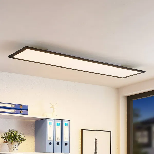 Lindby Panel LED Nelios, 120 x 30 cm, CCT, negro, metal