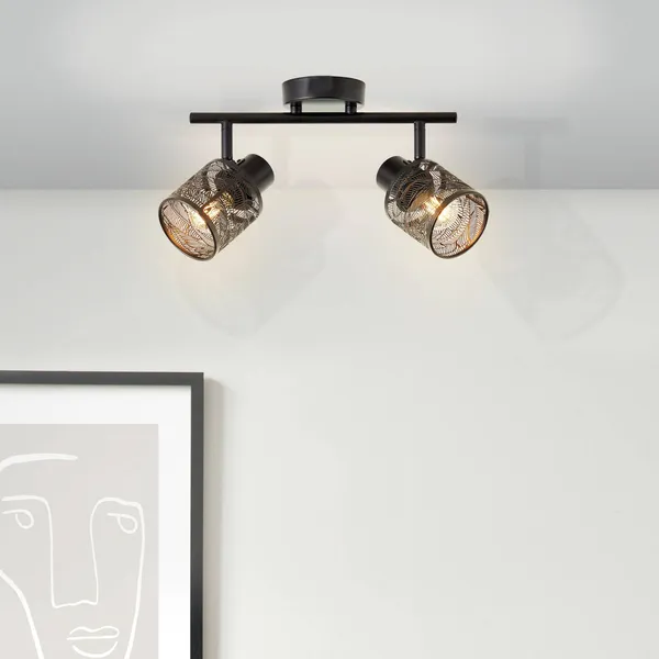Brilliant Bano downlight de techo, longitud 34,5 cm, negro mate, 2 luces.