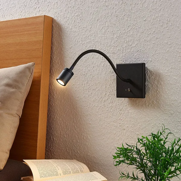 Lindby aplique de pared LED Mayar, 2pcs, negro, lámpara de lectura, 11 cm