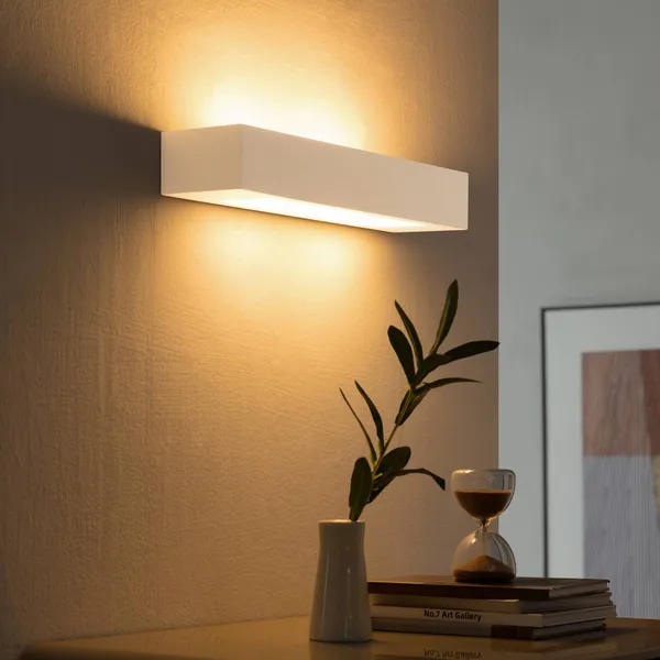 Aplique de pared Lindby Matteo, blanco, escayola, 36 cm, E14, pintable