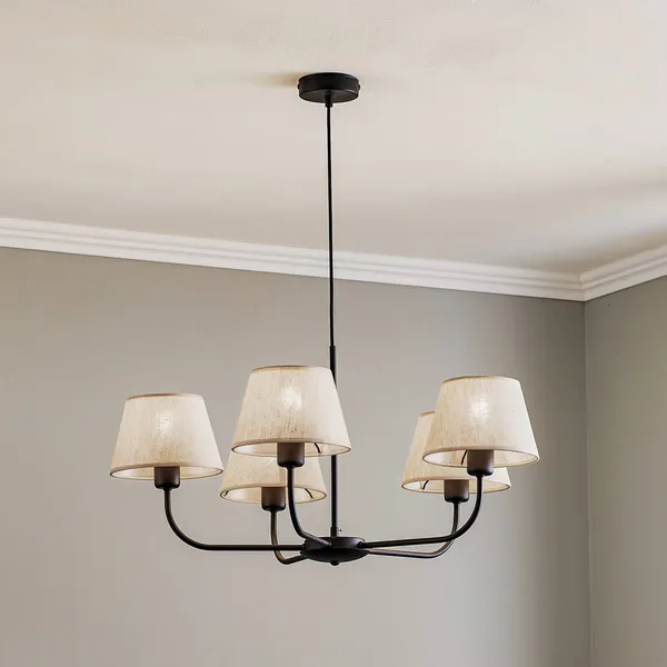 TK Lighting Lámpara de araña Chicago, pantallas de lino 5 luces