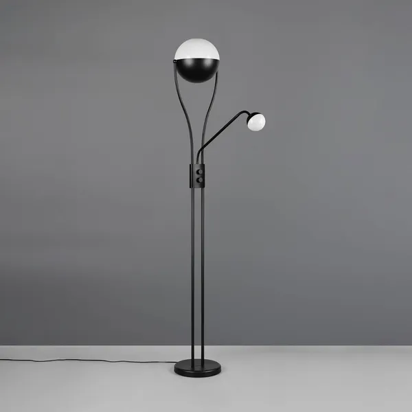 Trio Lighting Lámpara de pie LED Chris, negro, metal, lámpara de lectura, atenuador