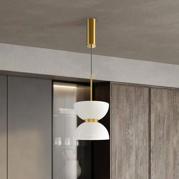 Maytoni Lámpara colgante LED Kyoto, dorada/blanca, Ø 22 cm, cristal
