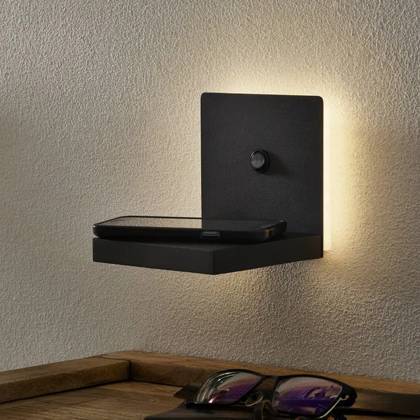 Mantra Iluminación Aplique de pared LED Zanzibar con estación de carga, negro