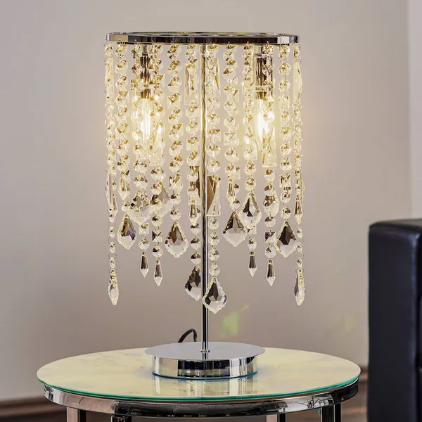 ONLI Lámpara de mesa Laila con cristal colgante, 2 luces