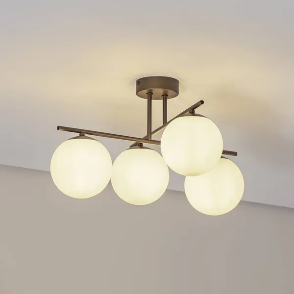 Domiluce Plafón Aurora, marrón, Ø 50 cm, 4 luces, cristal, E14