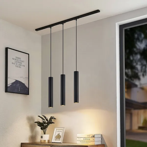Sistema de riel Lindby Linaro, GU10, lámpara colgante, 3 luces, negro