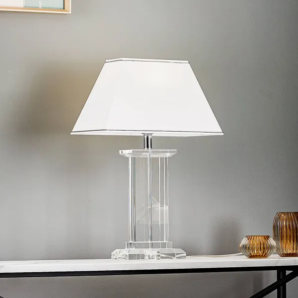 ORION Lámpara de mesa Veronique, pie ancho, blanco/cromo