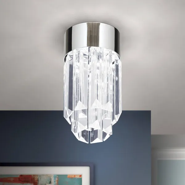 ORION Plafón LED Prism, vidrio cristal, Ø 10 cm, cromo