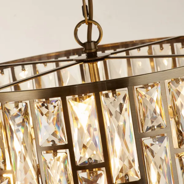 Searchlight Lámpara colgante Bijou, 5 luces, latón, cristal