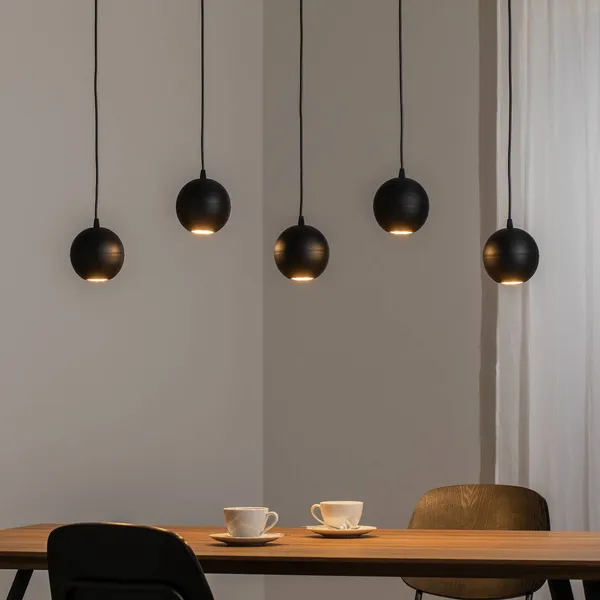 HELAM Lámpara colgante Midway, negra, 5 luces, 105 cm de largo, GU10