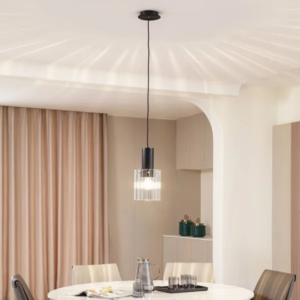 Lucande lámpara colgante Eirian, Ø 18 cm, negro, cristal, E27