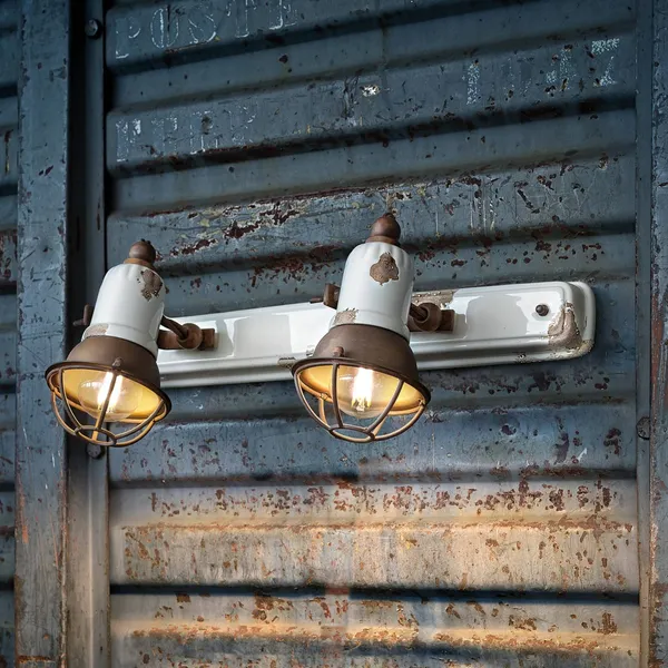 Ferroluce Aplique de pared C1676/1, 2 luces, blanco/marrón óxido, cerámica, E14