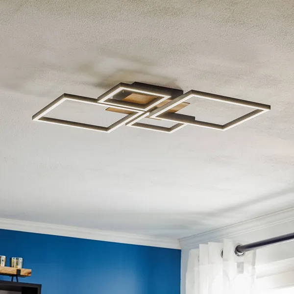 Briloner Plafón LED Frame, Step dim, 4 luces madera