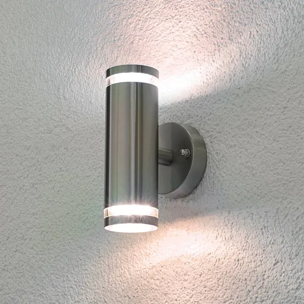 Lindby Aplique LED para exterior Tiberius, acero inoxidable, arriba/abajo, IP44