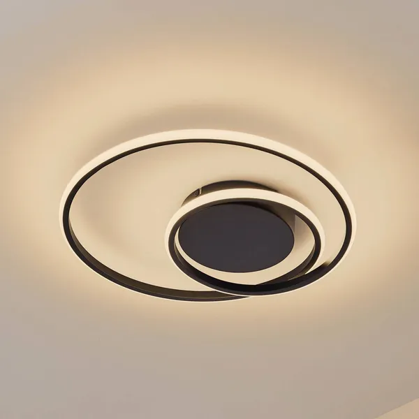 Lindby plafón LED Kyron, negro, aluminio, atenuable, Ø45cm