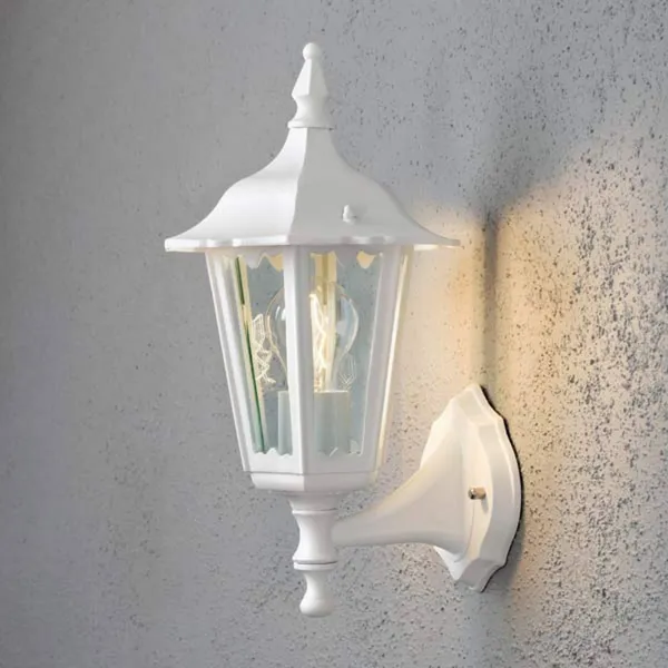 Konstsmide Aplique de exterior Firenze, blanco, portalámpara superior, 36 cm