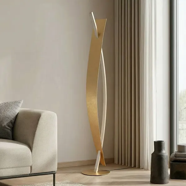 Lámpara de pie LED Lucande Marija, dorada, atenuable, 140 cm