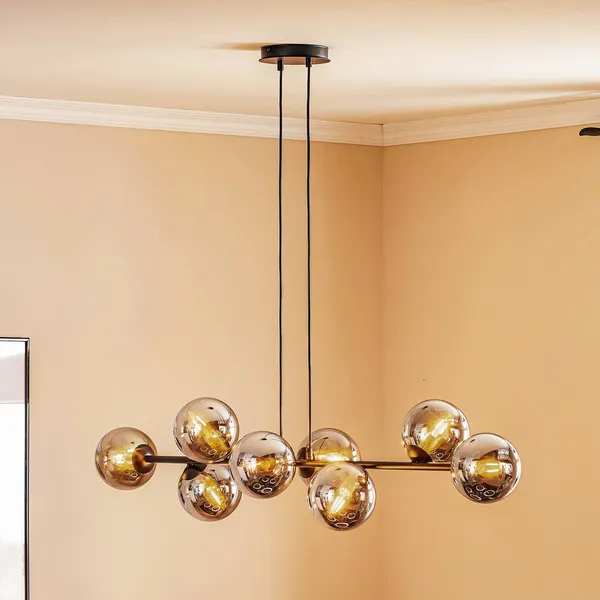 EMIBIG LIGHTING Lámpara colgante Glassy, 8 luces, negro, grafito, cristal, E14