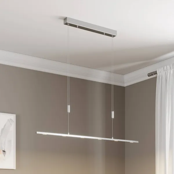 Lámpara colgante LED Lucande Arnik, 120 cm, color níquel, atenuable