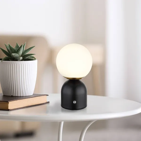 Globo Julsy lámpara de mesa LED recargable, negra, altura 21 cm, metal, CCT