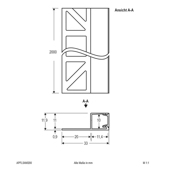 EVN APFL5 perfil baldosa lado 200cmx3,3cm aluminio