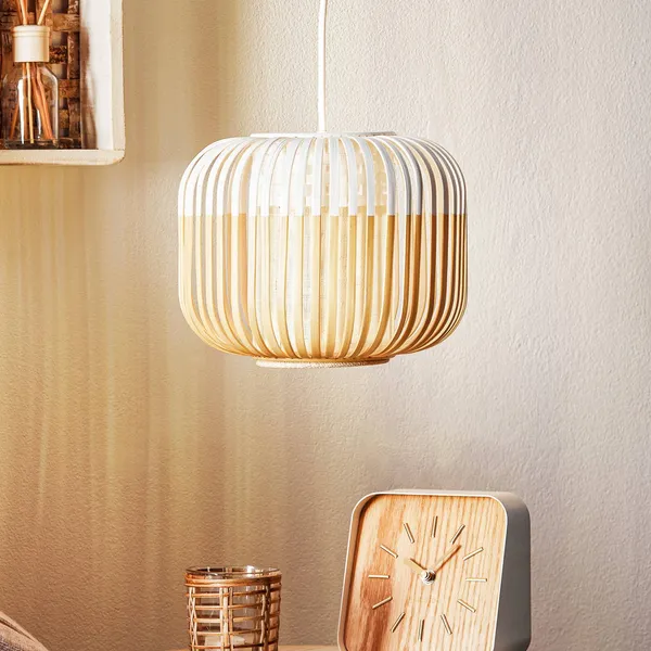 Lámpara colgante Forestier Bamboo XS, Ø 27 cm, blanca
