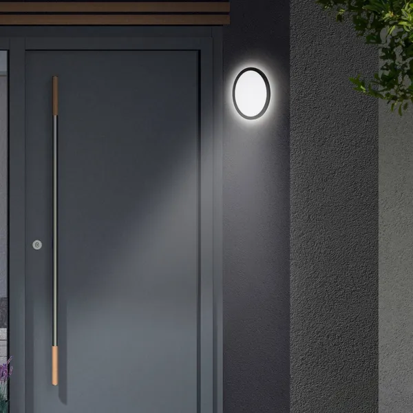 Telefunken Aplique de exterior LED Nizza, Ø 28cm, negro 4.000K