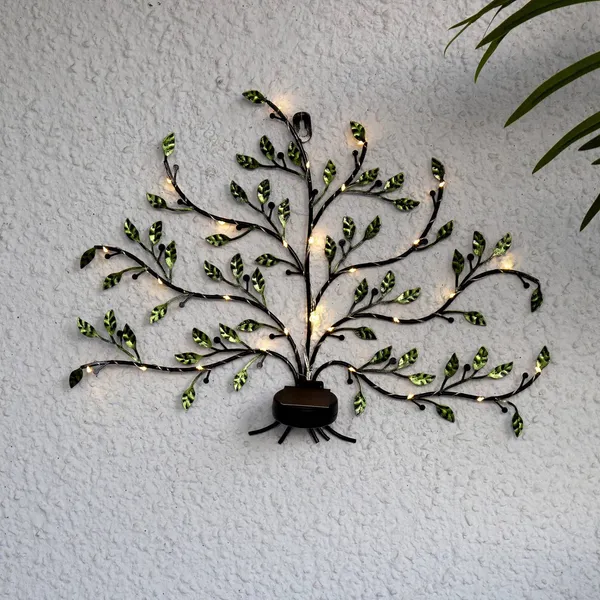 STAR TRADING Lámpara solar LED para pared Tree of life