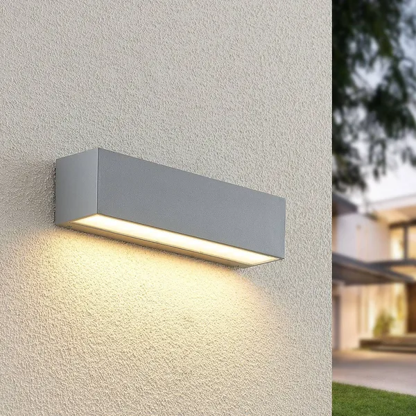 Aplique LED para exterior Lucande Lengo, 25 cm, plateada, luz hacia abajo,