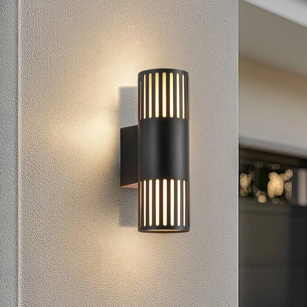 Lindby Aplique de exterior Lurinda, 2 luces, negro, Ø10cm
