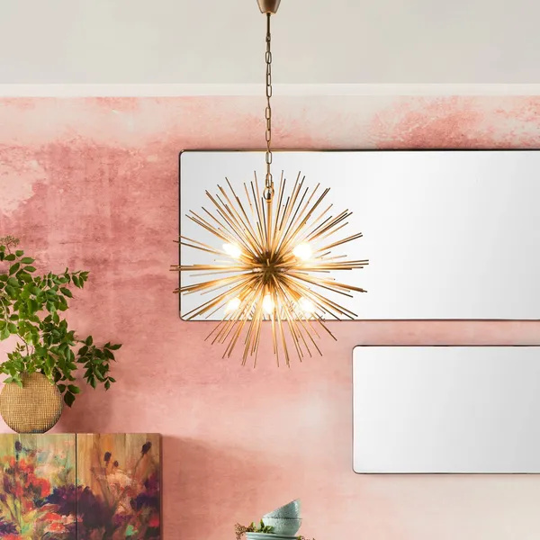 Kare Beam Lámpara colgante de latón, 8 luces, dorada