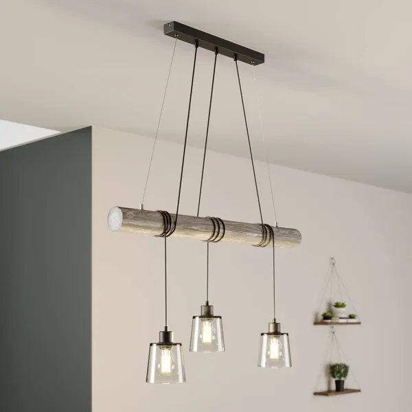 BRITOP Lámpara colgante Karrl, 3 luces, gris humo/gris