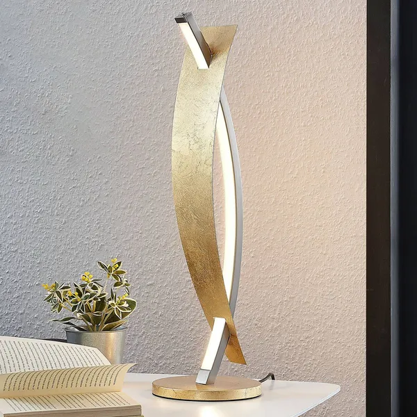 Lámpara de mesa LED Lucande Marija, dorada, atenuable, 62 cm