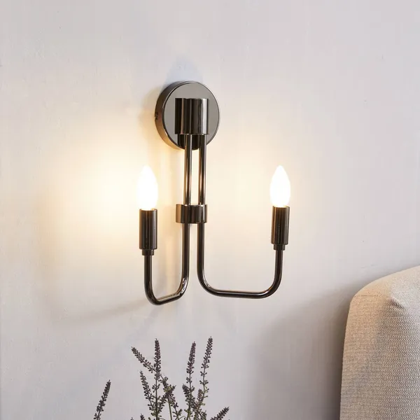 Aplique de pared Lindby Elanova, gris, 2 luces, 35 cm, E14