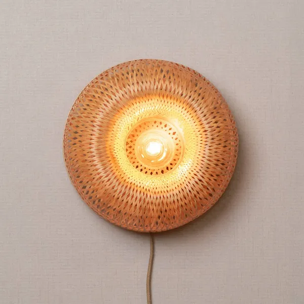GOOD & MOJO Aplique de pared Barbados, natural Ø 35 cm Bambú Enchufe