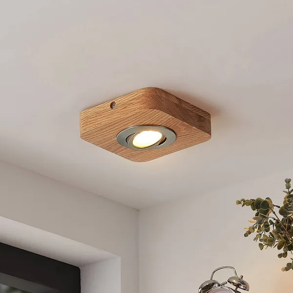 Plafón LED Lindby Mikari, 14 cm, madera, orientable