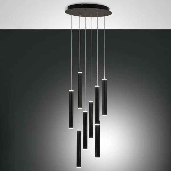 Fabas Luce Lámpara colgante LED Prado, negra, 8 luces, Ø 40 cm, atenuable