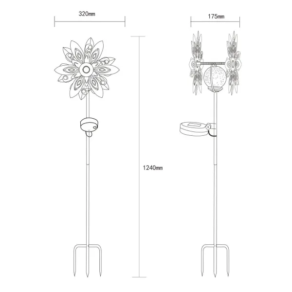 Globo Lámpara LED solar 36578, pincho de suelo, marrón óxido, metal, vidrio