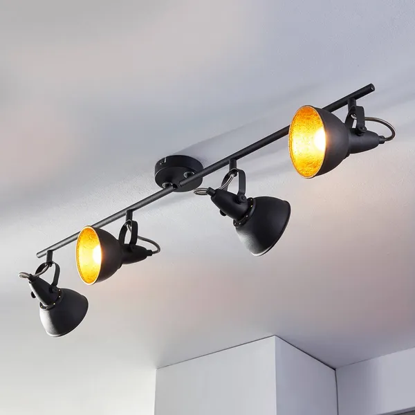 Plafón Lindby Julin, 85 cm, 4 luces, negro-dorado