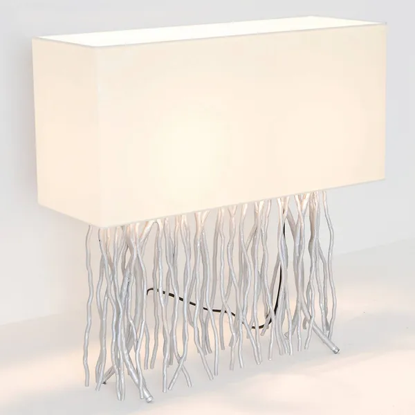 Holländer Lámpara de mesa CAPRI, plateada/cruda, altura 51 cm, metal, 2 x E14
