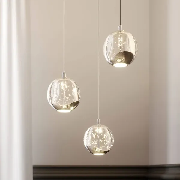 Lucande Lámpara colgante LED Hayley, Ø 25 cm, 3 luces, cromo, cristal