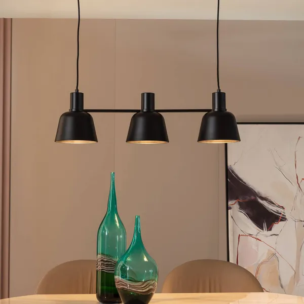 Lucande Lámpara colgante Servan, negra, 3 luces