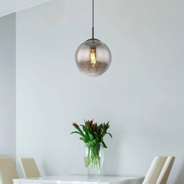 Globo Lámpara colgante Samos, Ø 20 cm, gris ahumado/negro, cristal