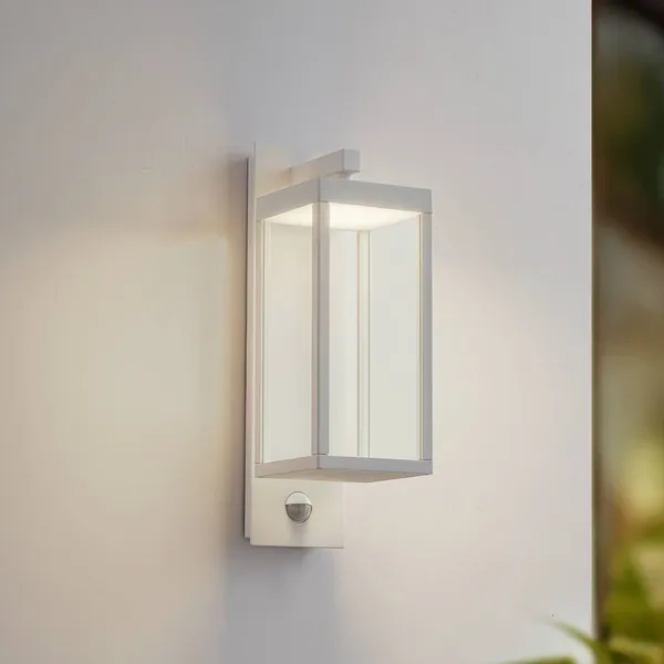 Aplique LED para exterior Lucande «Ferdinand», blanca, con sensor, 38 cm
